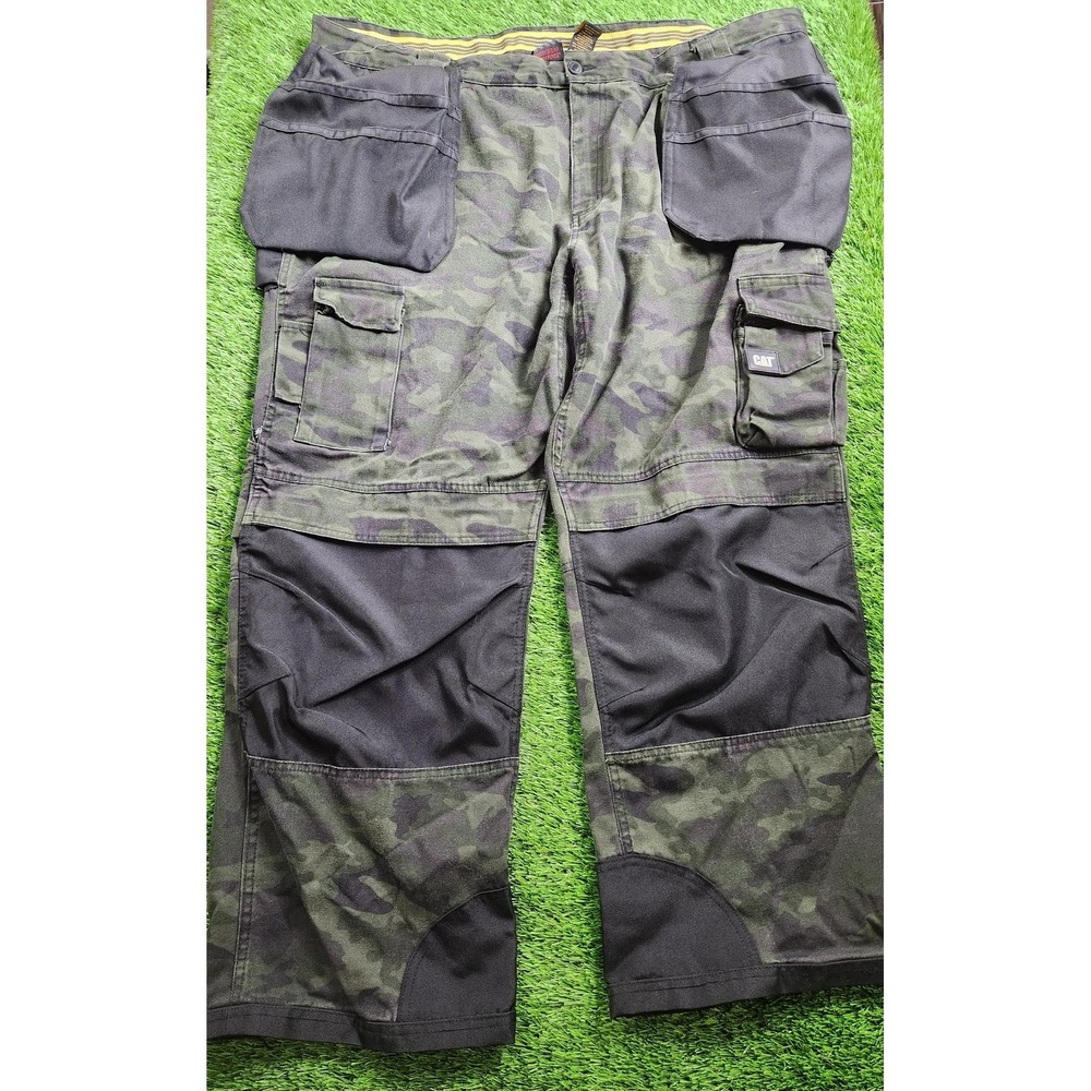 Caterpillar Cargo Pants Mens 46x30 Green Camo Canvas Workwear Utility Pockets